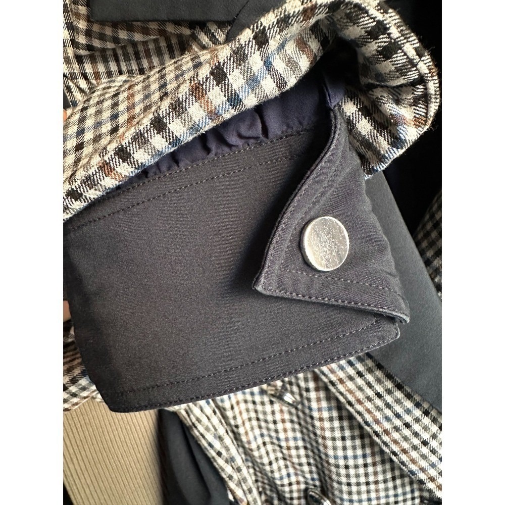 Veronica Beard Plaid Mixed Media Belted Jacket Navy Large Double Breasted - Picture 6 of 11